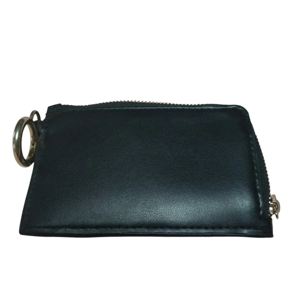 A New Day Black Card Case Pouch ID Wallet L-Zip Keyring Classic Faux Leather NEW